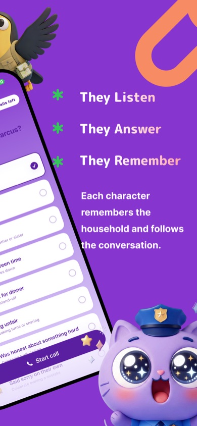 Officer Otto app — choosing a character and scenario before a pretend call